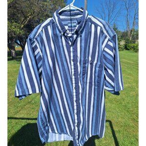 Vintage Blue Santana Denim Shirt Men XLT Blue Stripes Cotton 90's